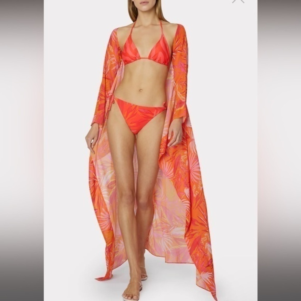 NEW Milly Cabana Orange Davia Tropical Palm Print Caftan Maxi Coverup Kimono